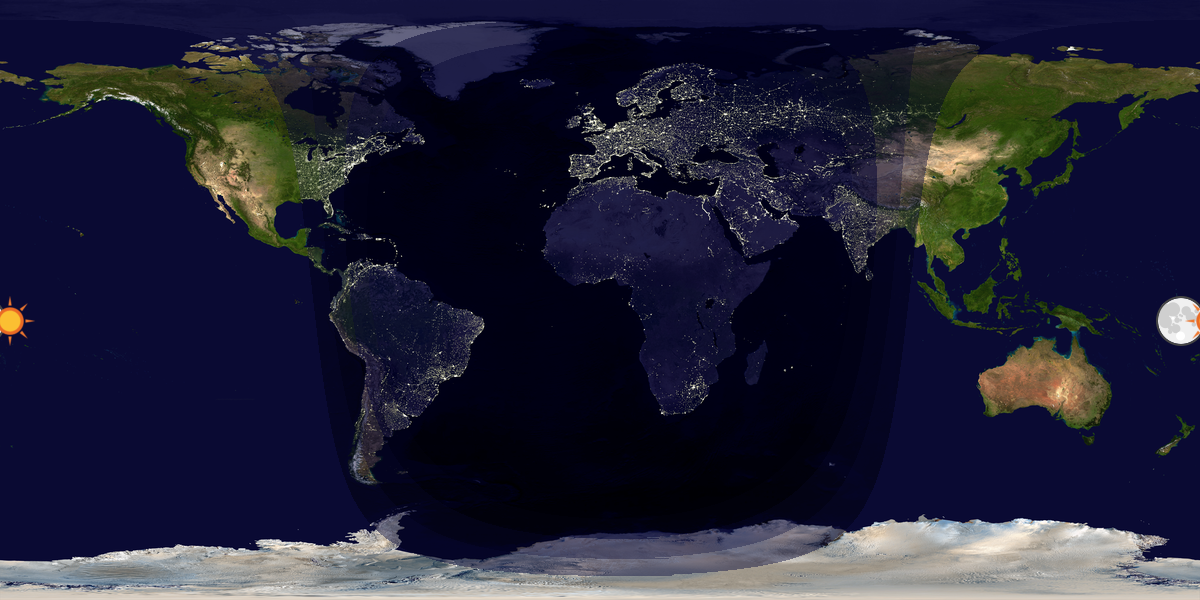 Verdenskart som viser dag og natt 
