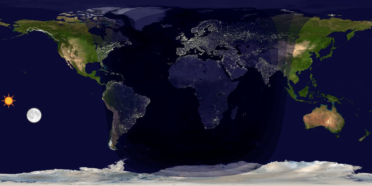 Verdenskart som viser dag og natt 