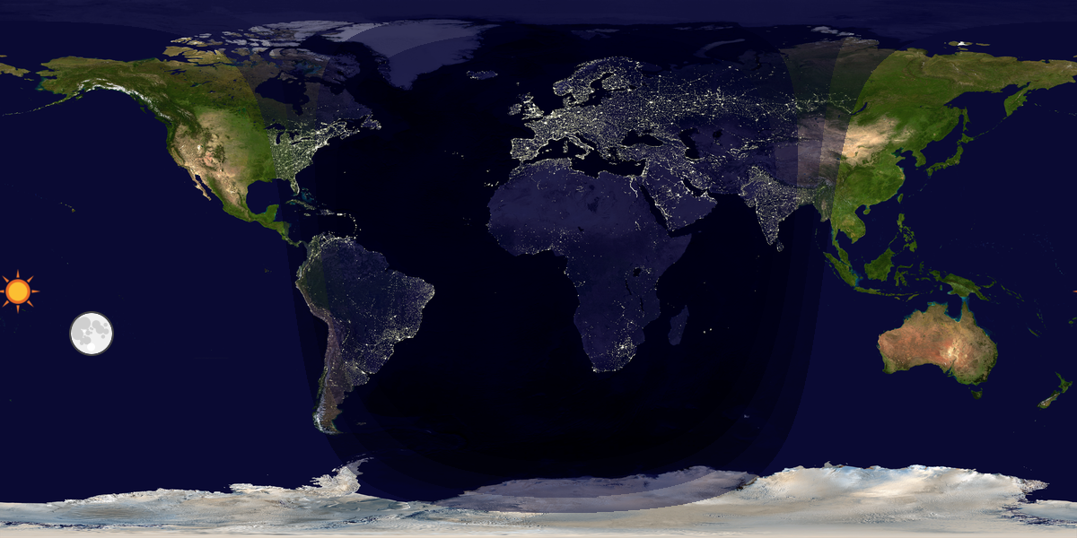 Verdenskart som viser dag og natt 