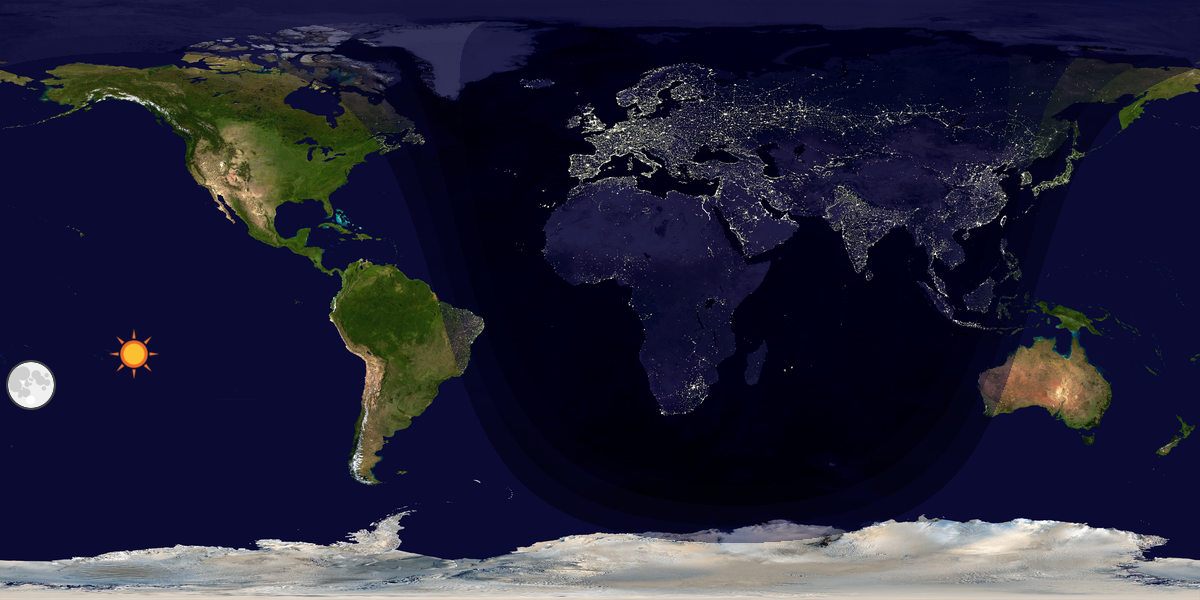 Verdenskart som viser dag og natt 