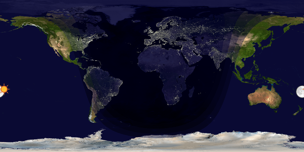 Verdenskart som viser dag og natt 