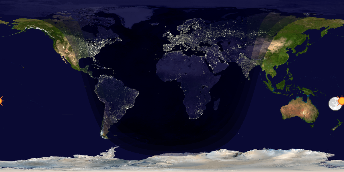 Verdenskart som viser dag og natt 