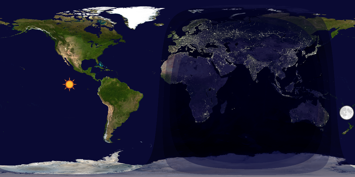 Verdenskart som viser dag og natt 