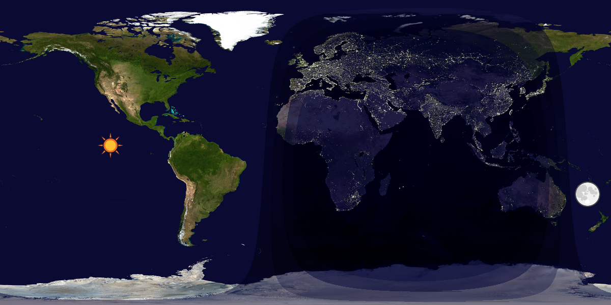 Verdenskart som viser dag og natt 