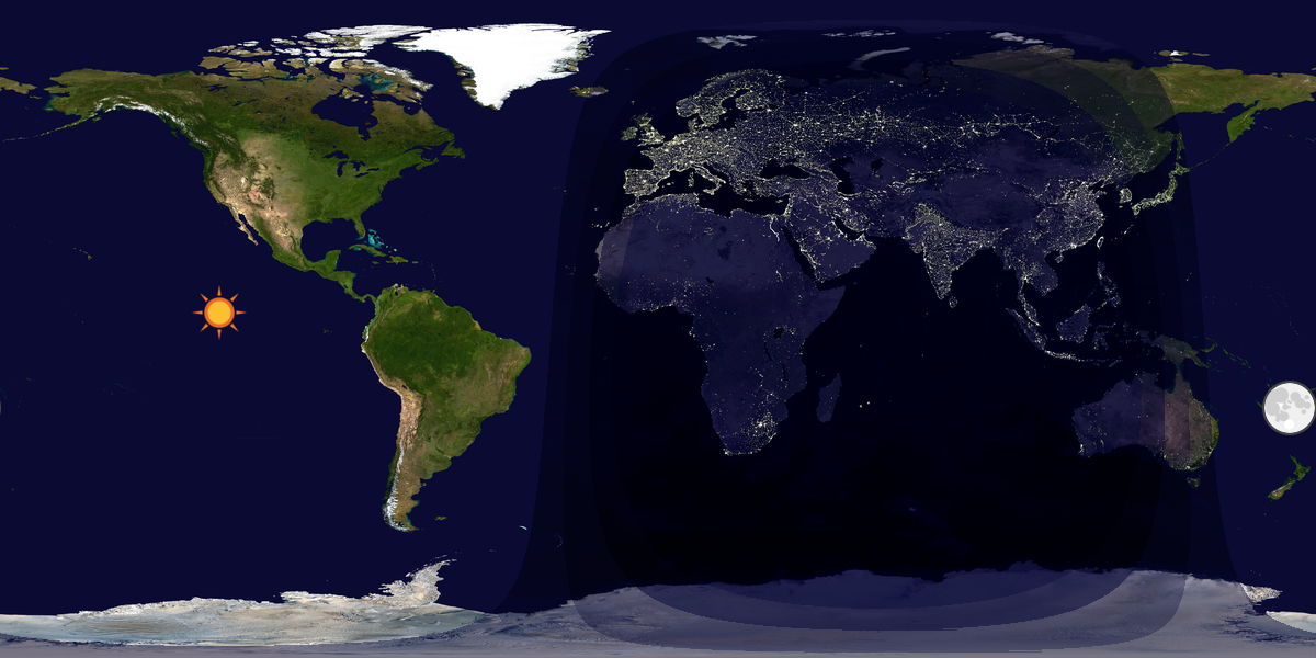 Verdenskart som viser dag og natt 