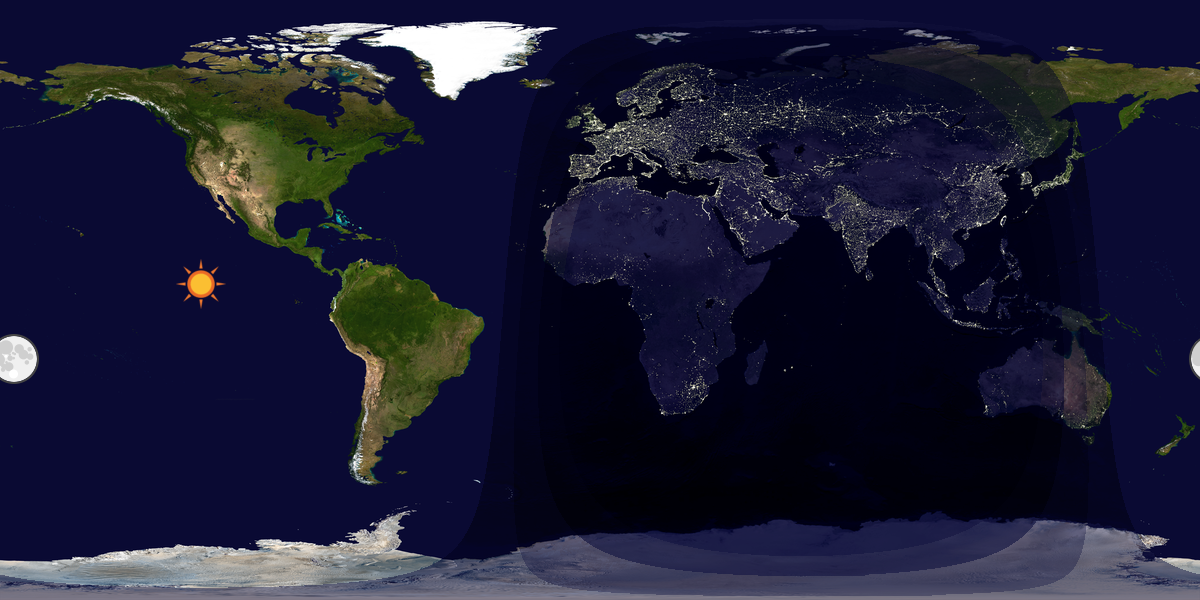 Verdenskart som viser dag og natt 