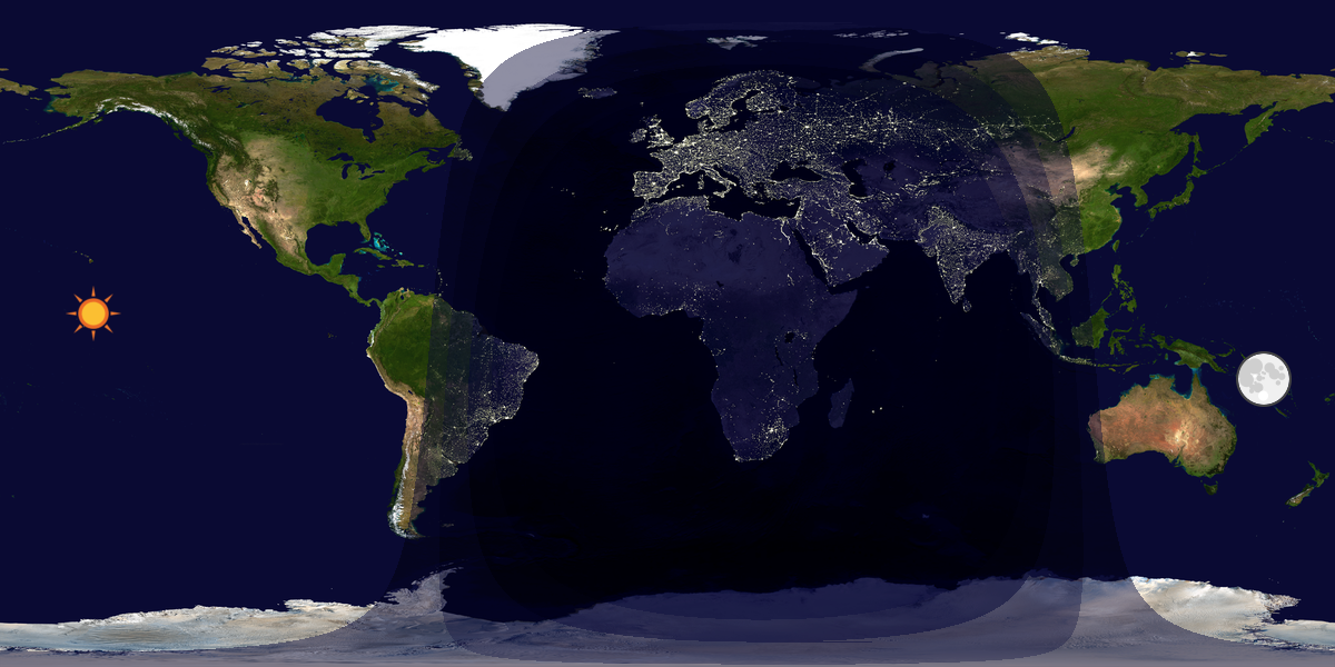 Verdenskart som viser dag og natt 