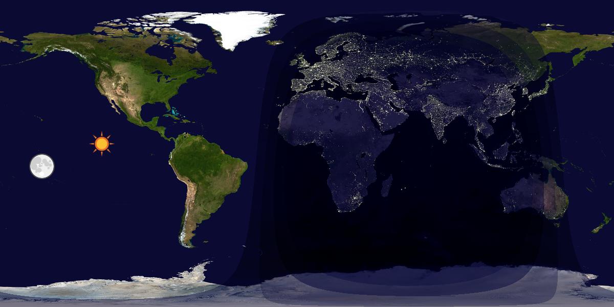 Verdenskart som viser dag og natt 