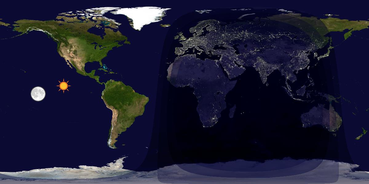 Verdenskart som viser dag og natt 