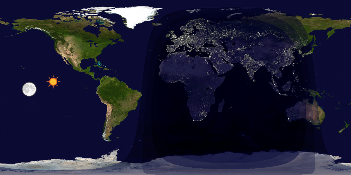 Verdenskart som viser dag og natt 