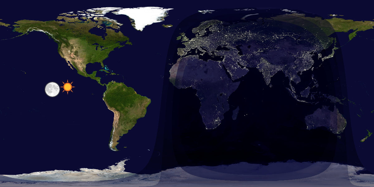 Verdenskart som viser dag og natt 