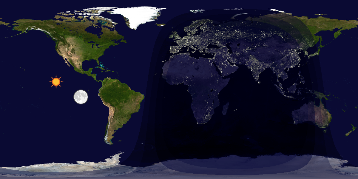 Verdenskart som viser dag og natt 