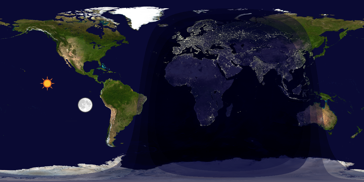 Verdenskart som viser dag og natt 