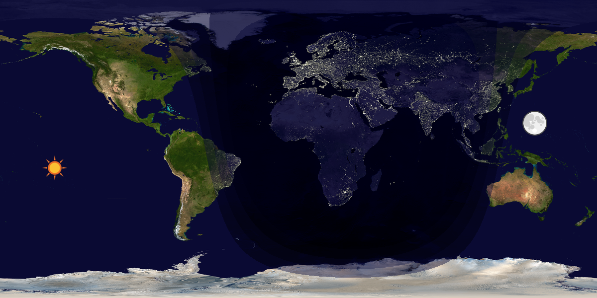Verdenskart som viser dag og natt 