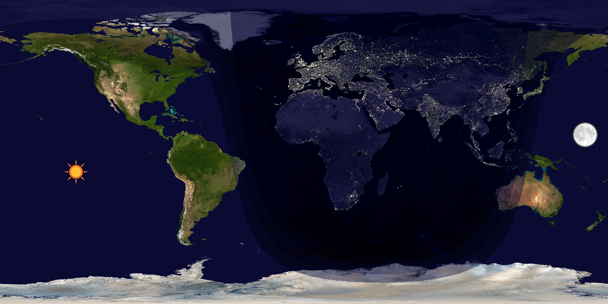 Verdenskart som viser dag og natt 