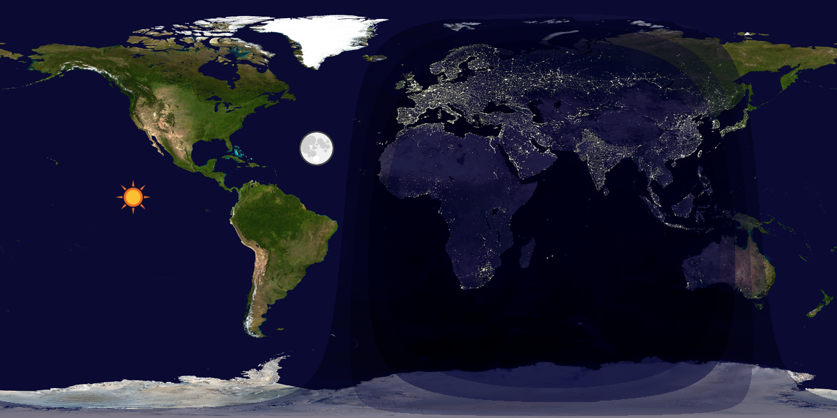 Verdenskart som viser dag og natt 