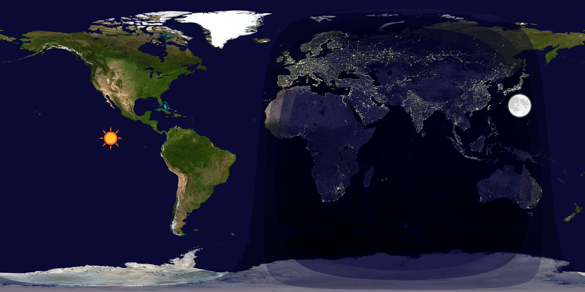 Verdenskart som viser dag og natt 
