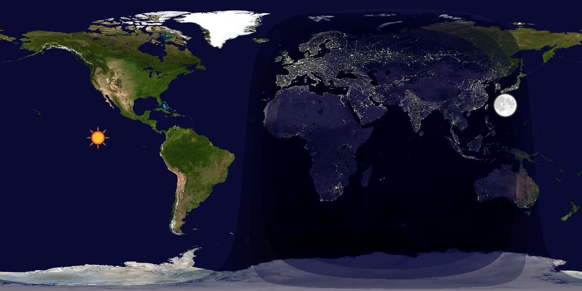 Verdenskart som viser dag og natt 