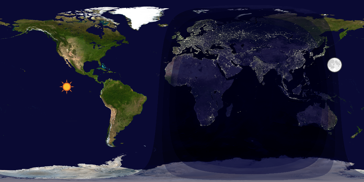 Verdenskart som viser dag og natt 