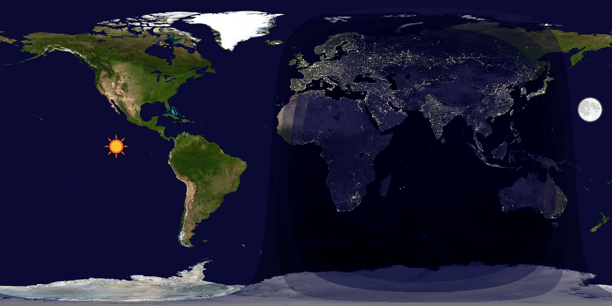 Verdenskart som viser dag og natt 