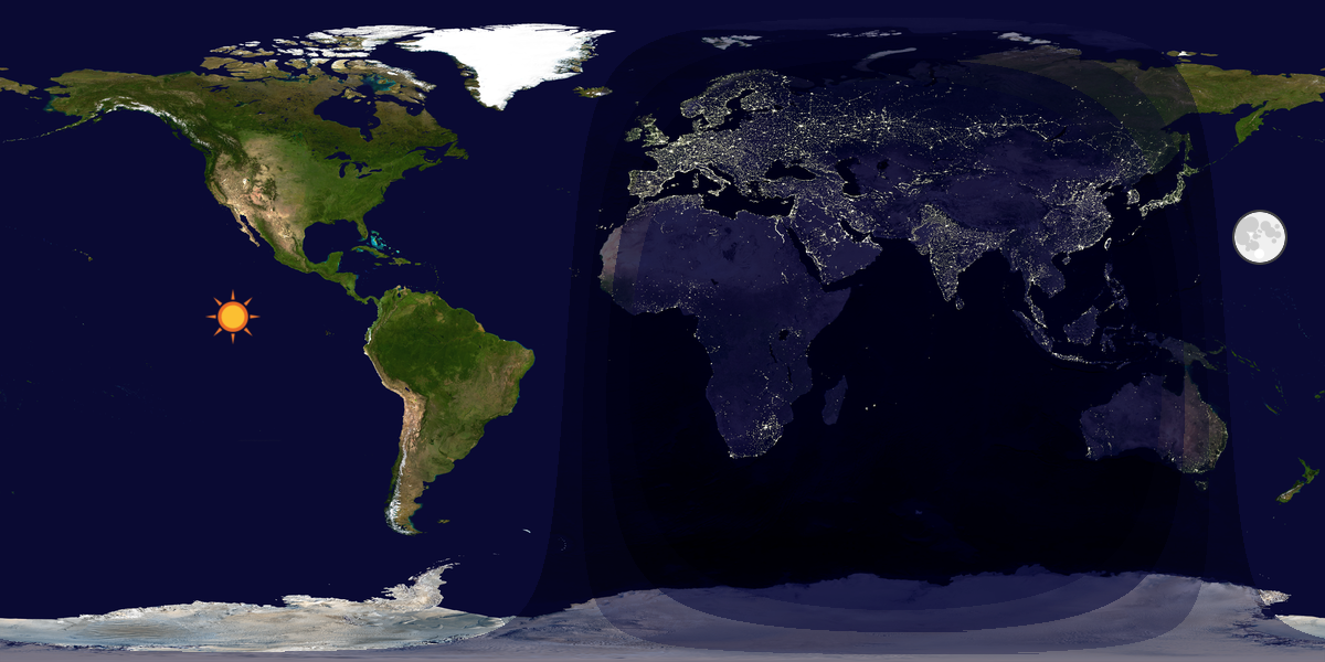 Verdenskart som viser dag og natt 