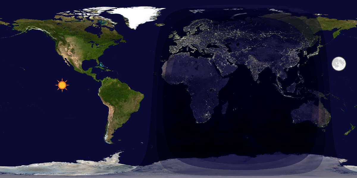 Verdenskart som viser dag og natt 