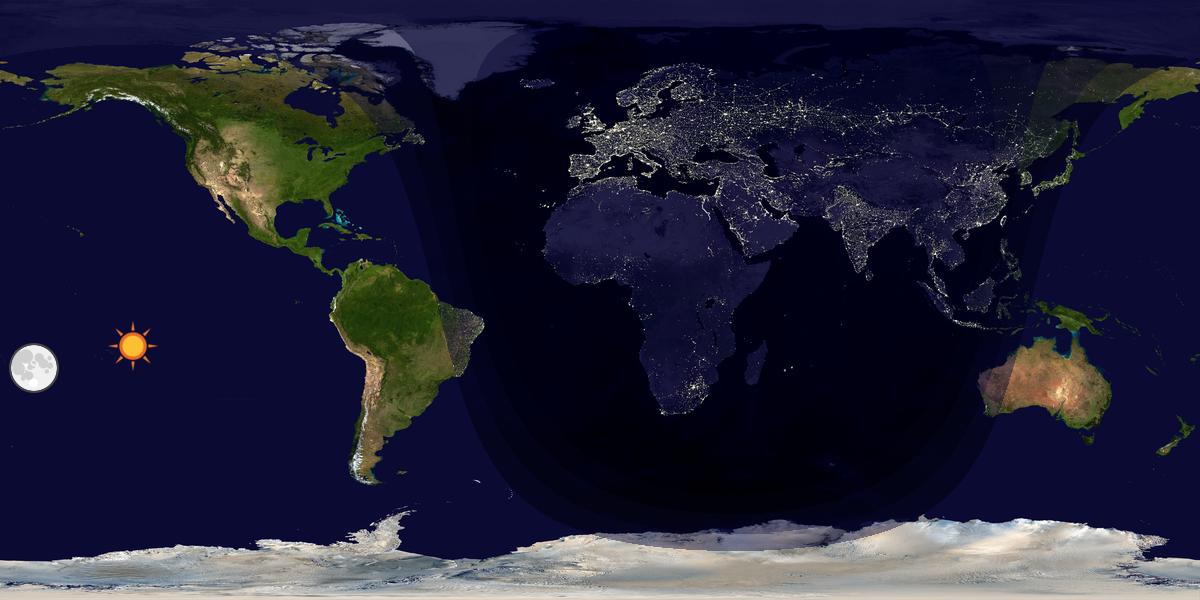 Verdenskart som viser dag og natt 