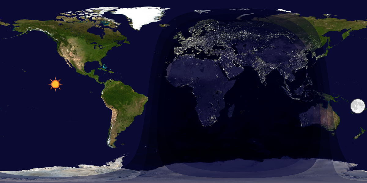 Verdenskart som viser dag og natt 