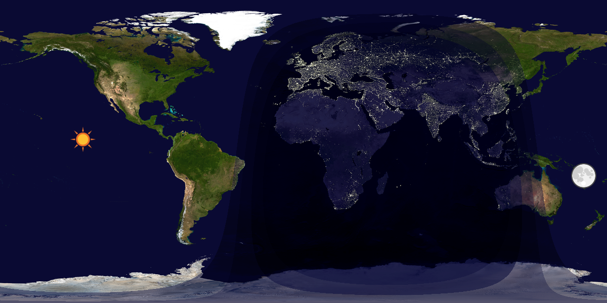 Verdenskart som viser dag og natt 