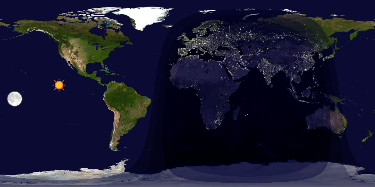 Verdenskart som viser dag og natt 