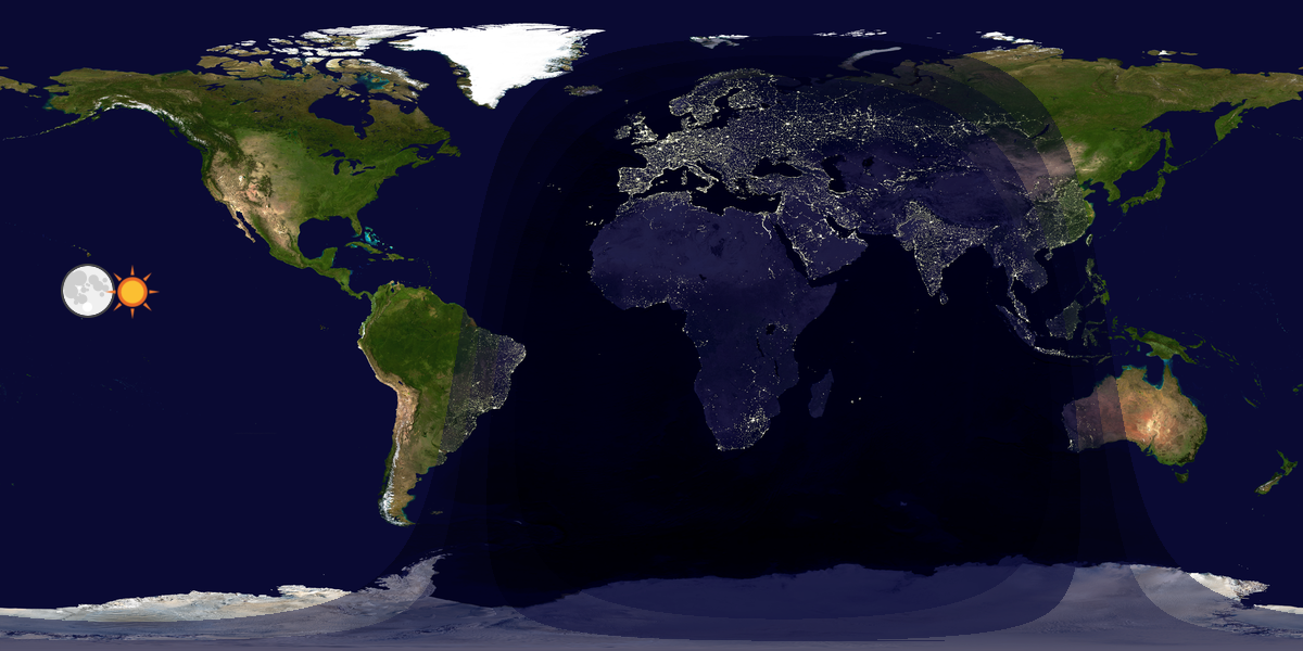 Verdenskart som viser dag og natt 