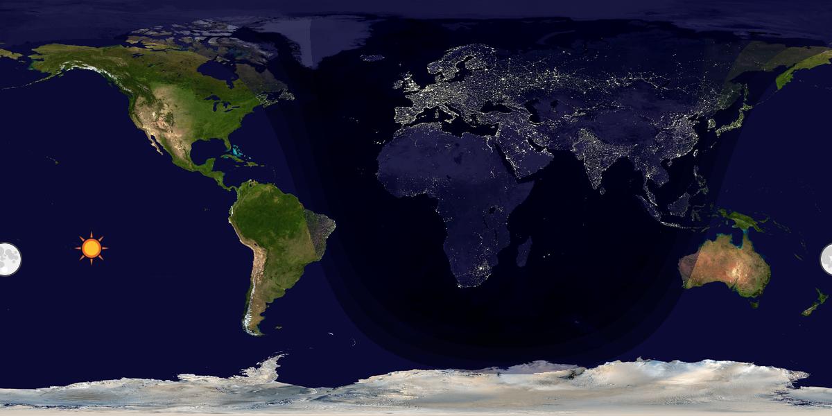 Verdenskart som viser dag og natt 