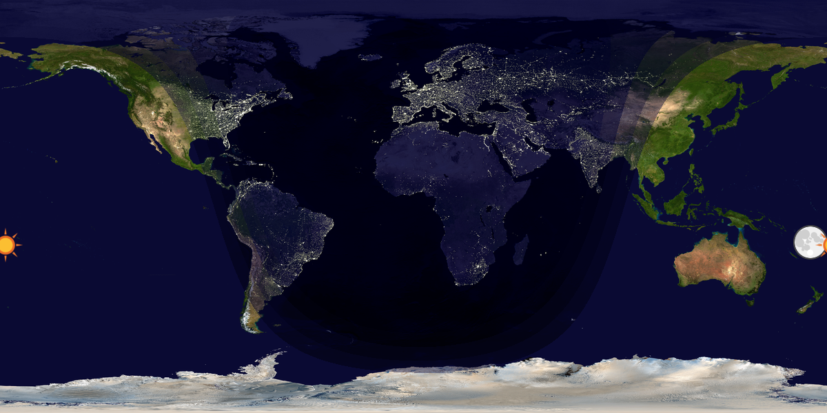 Verdenskart som viser dag og natt 
