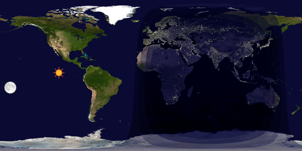 Verdenskart som viser dag og natt 