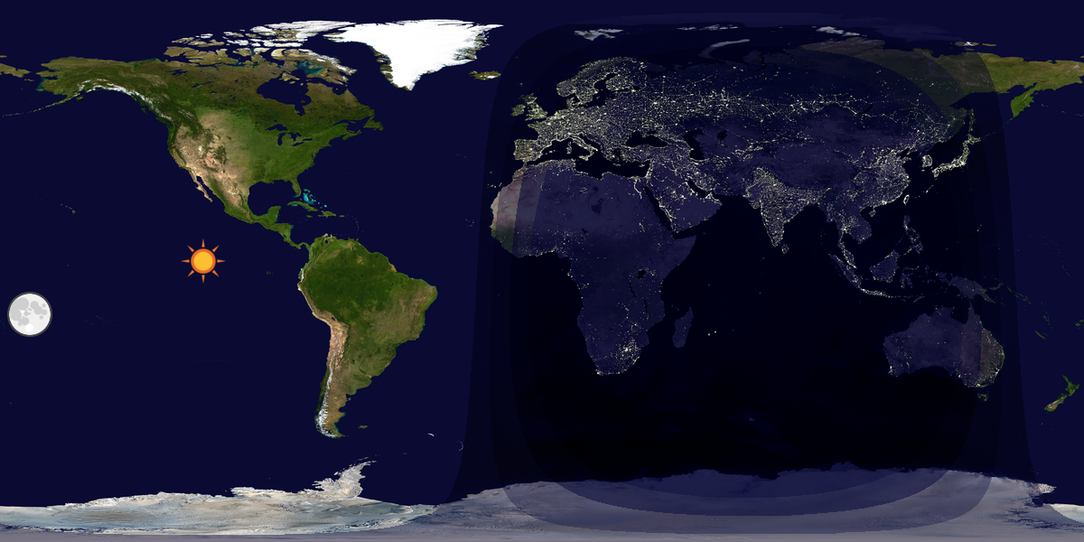 Verdenskart som viser dag og natt 