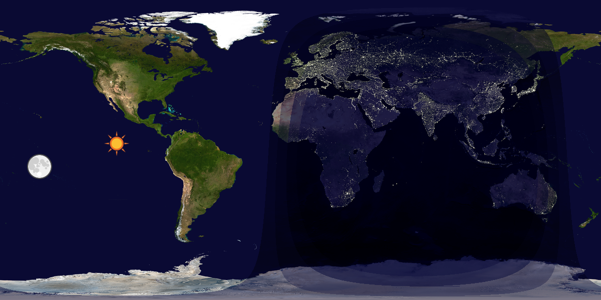 Verdenskart som viser dag og natt 