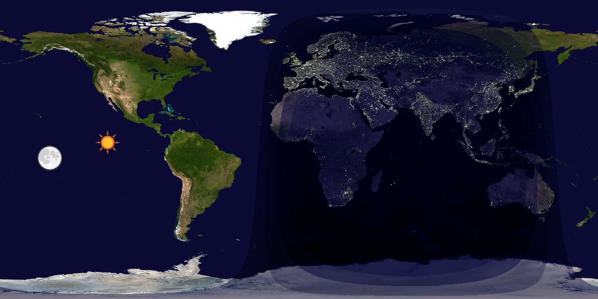 Verdenskart som viser dag og natt 