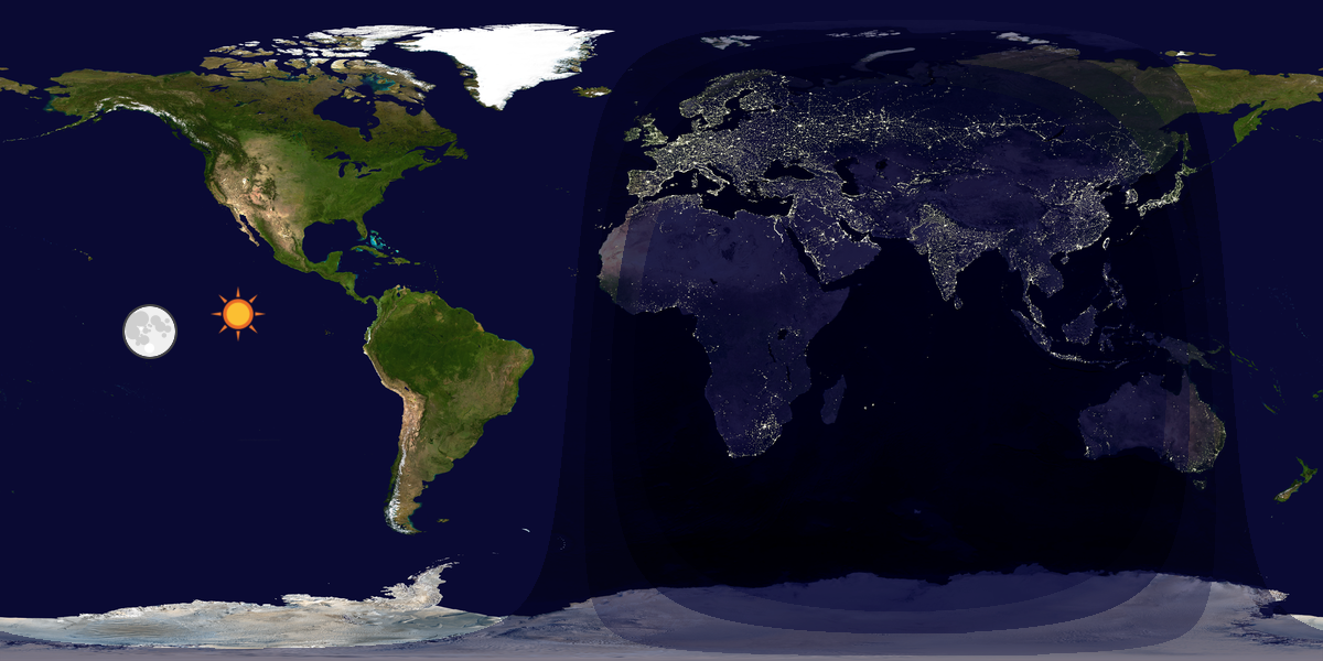 Verdenskart som viser dag og natt 
