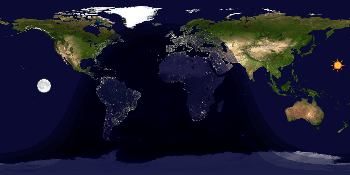 Verdenskart som viser dag og natt 