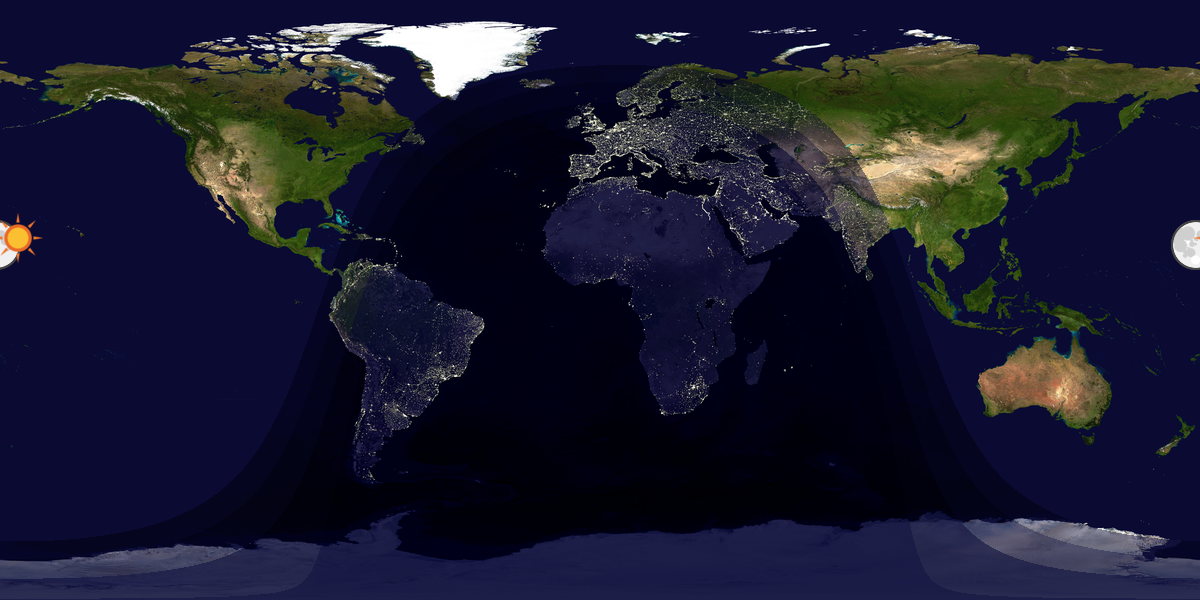 Verdenskart som viser dag og natt 