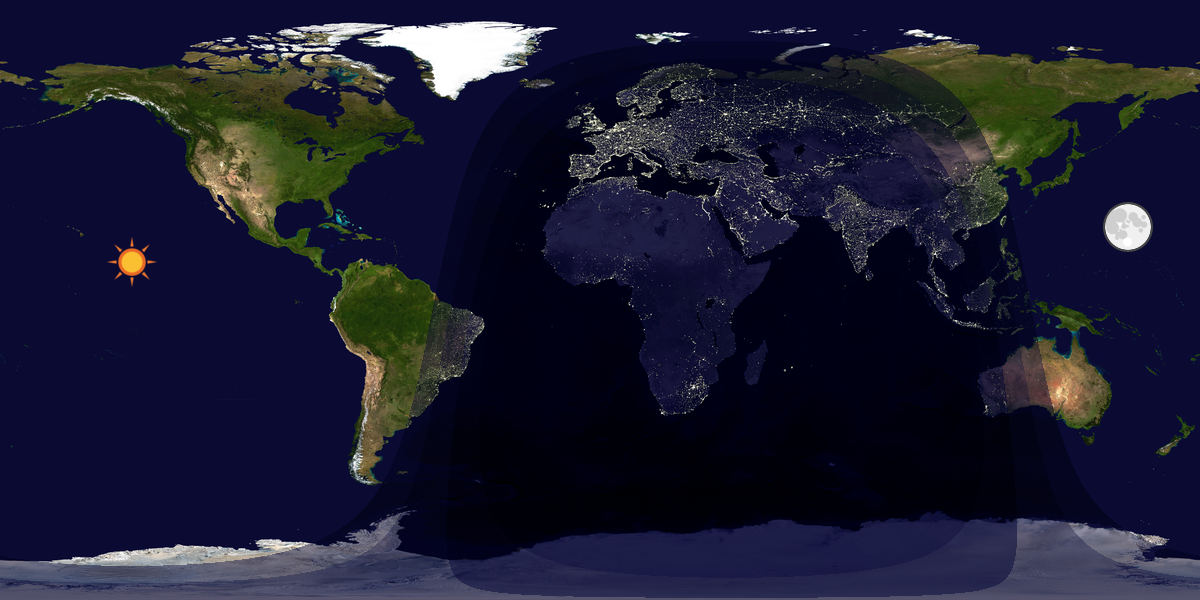 Verdenskart som viser dag og natt 