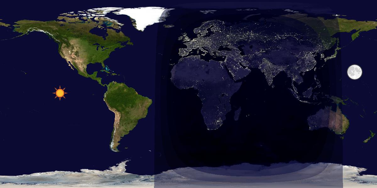Verdenskart som viser dag og natt 