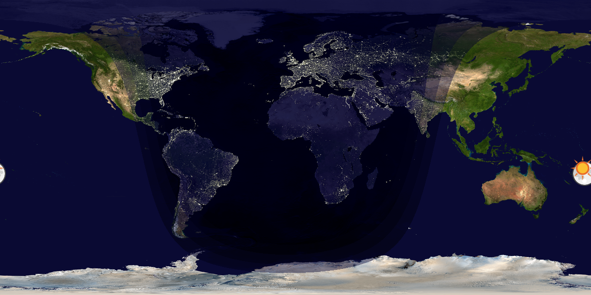 Verdenskart som viser dag og natt 