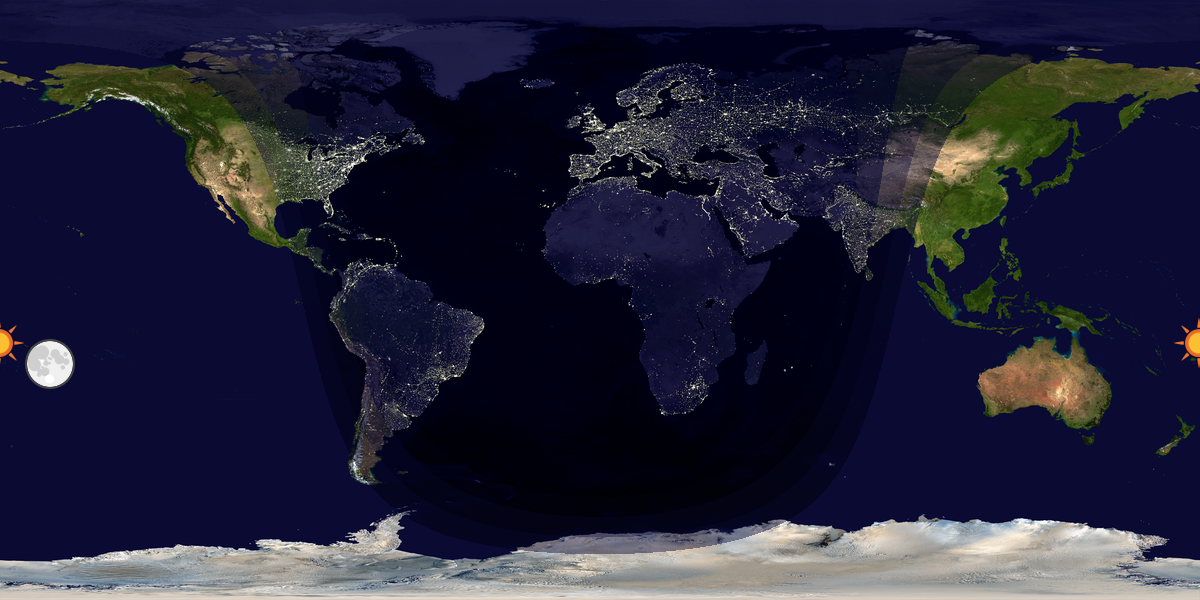 Verdenskart som viser dag og natt 