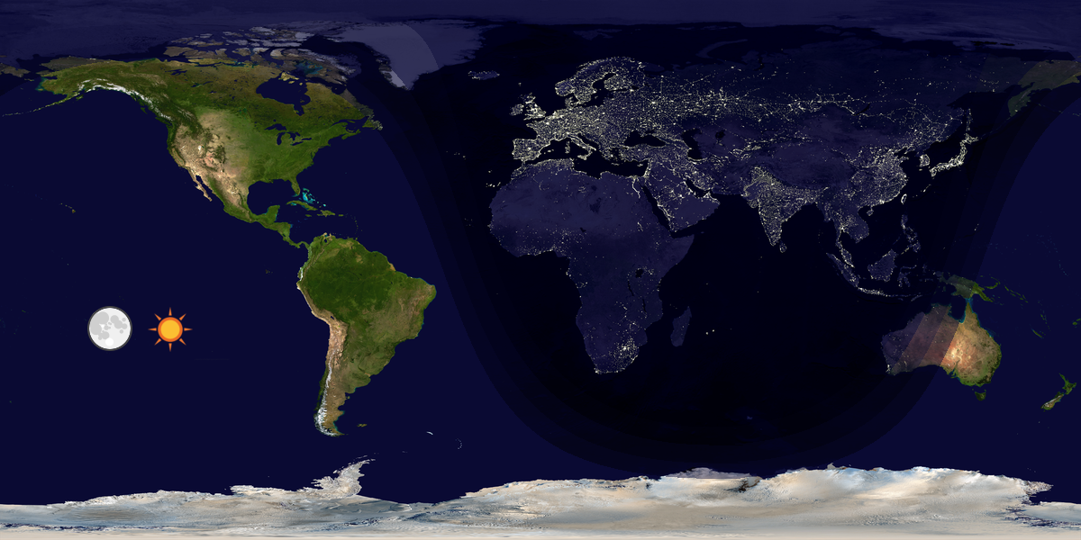 Verdenskart som viser dag og natt 