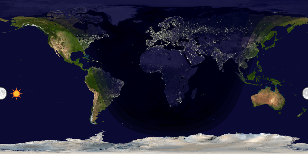 Verdenskart som viser dag og natt 