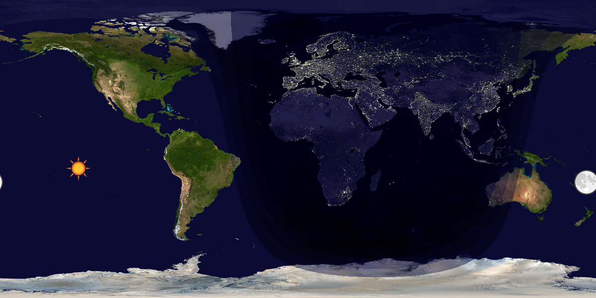 Verdenskart som viser dag og natt 