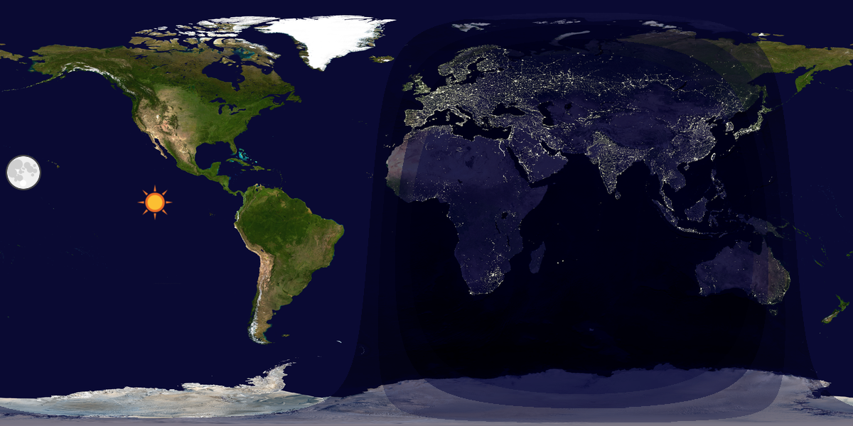 Verdenskart som viser dag og natt 
