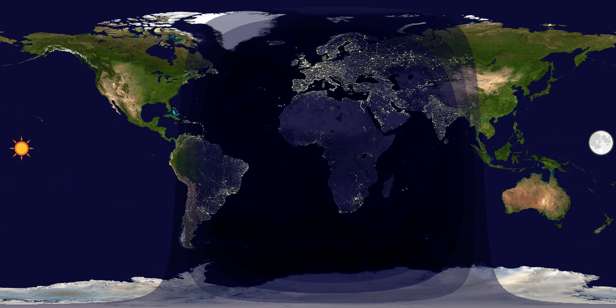 Verdenskart som viser dag og natt 