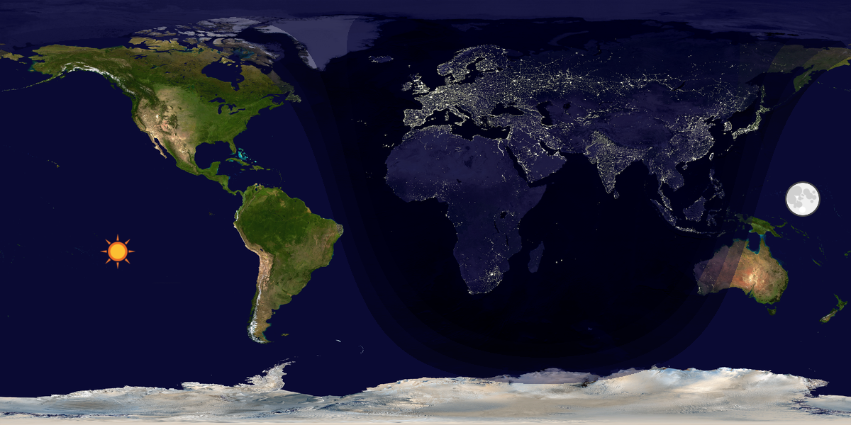 Verdenskart som viser dag og natt 